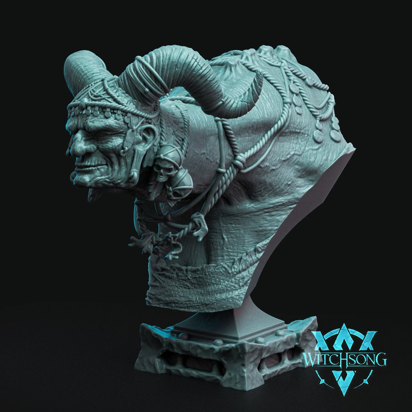 The Horned Witch Bust | 12K Resin Miniature with Base for D&D, Warhammer AOS & RPGs