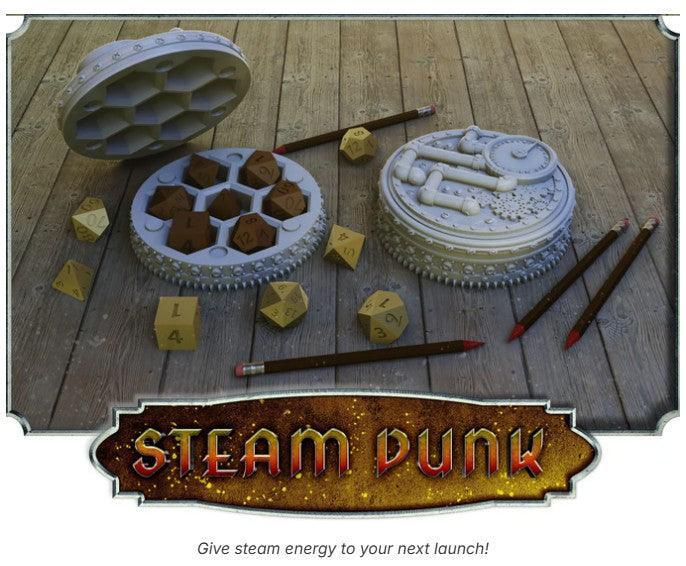 Steampunk Dice Case – 12K Resin RPG Dice Holder for D&D & Pathfinder