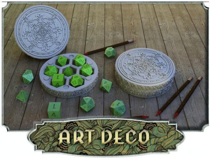 Art Deco Flower Dice Case – 12K Resin Geometric Holder for D&D & RPGs