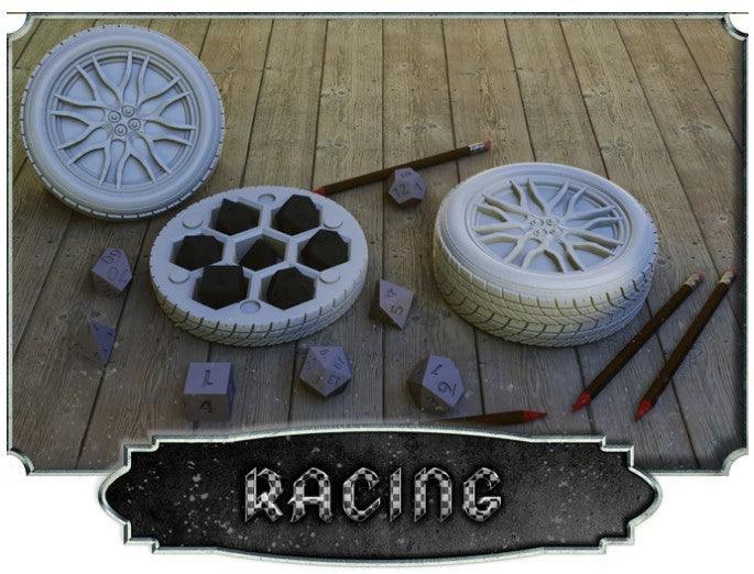 Racing Dice Case – 12K Resin Tire RPG Dice Holder for D&D & Fast-Paced Games
