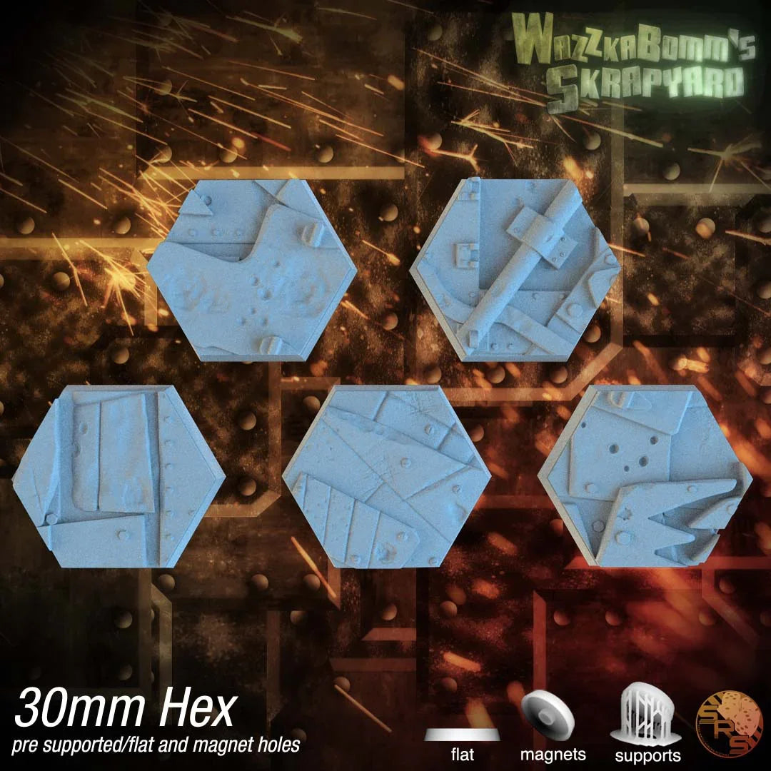 Scrap Junk Hex Resin Bases | Junkyard for Orks, Necromunda, 40k