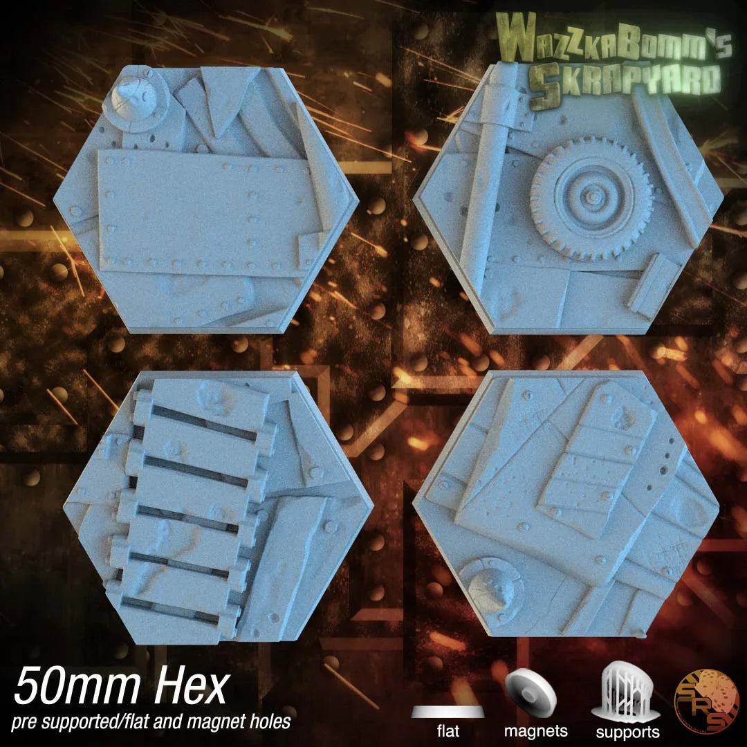 Scrap Junk Hex Resin Bases | Junkyard for Orks, Necromunda, 40k