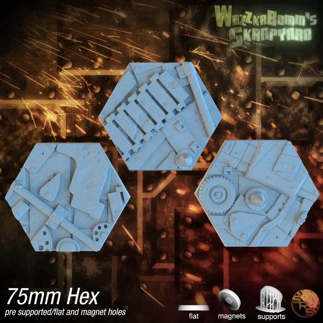 Scrap Junk Hex Resin Bases | Junkyard for Orks, Necromunda, 40k