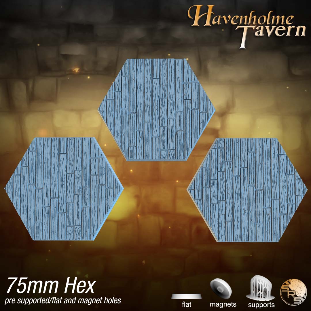 Wooden Floor Hex Resin Bases | Tavern & Castle for D&D, Warhammer, Wargaming