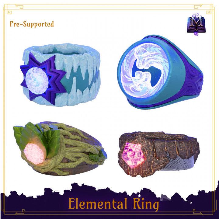 4 Elemental Rings by Mystic Makers Miniatures – Elemental Fantasy Props ...