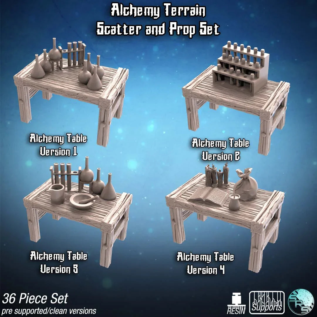 Alchemy Tables Scatter Set by SRS Studios | 12K Resin Terrain for Warhammer, D&D & RPGs