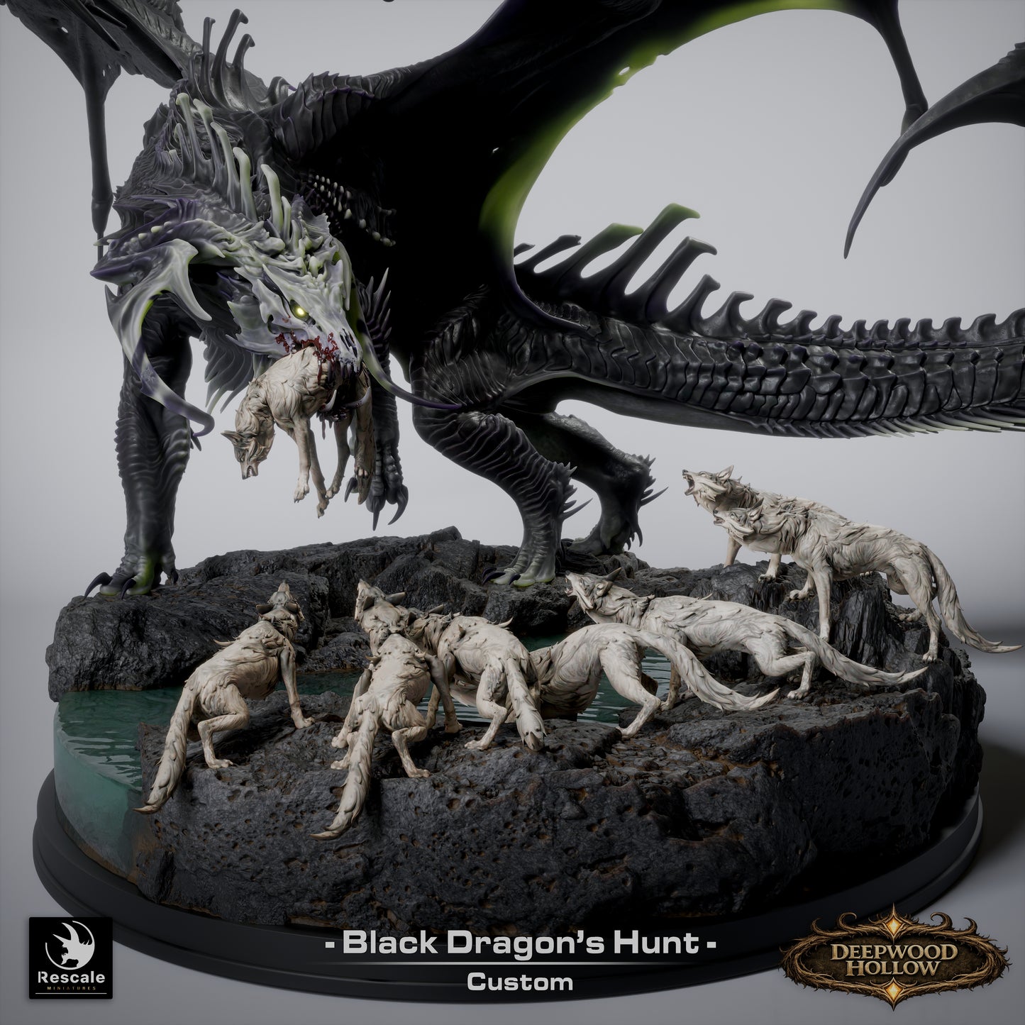 🖤 The Black Dragon's Hunt | 12K Resin Epic Diorama with 2 Head Variants 🐲