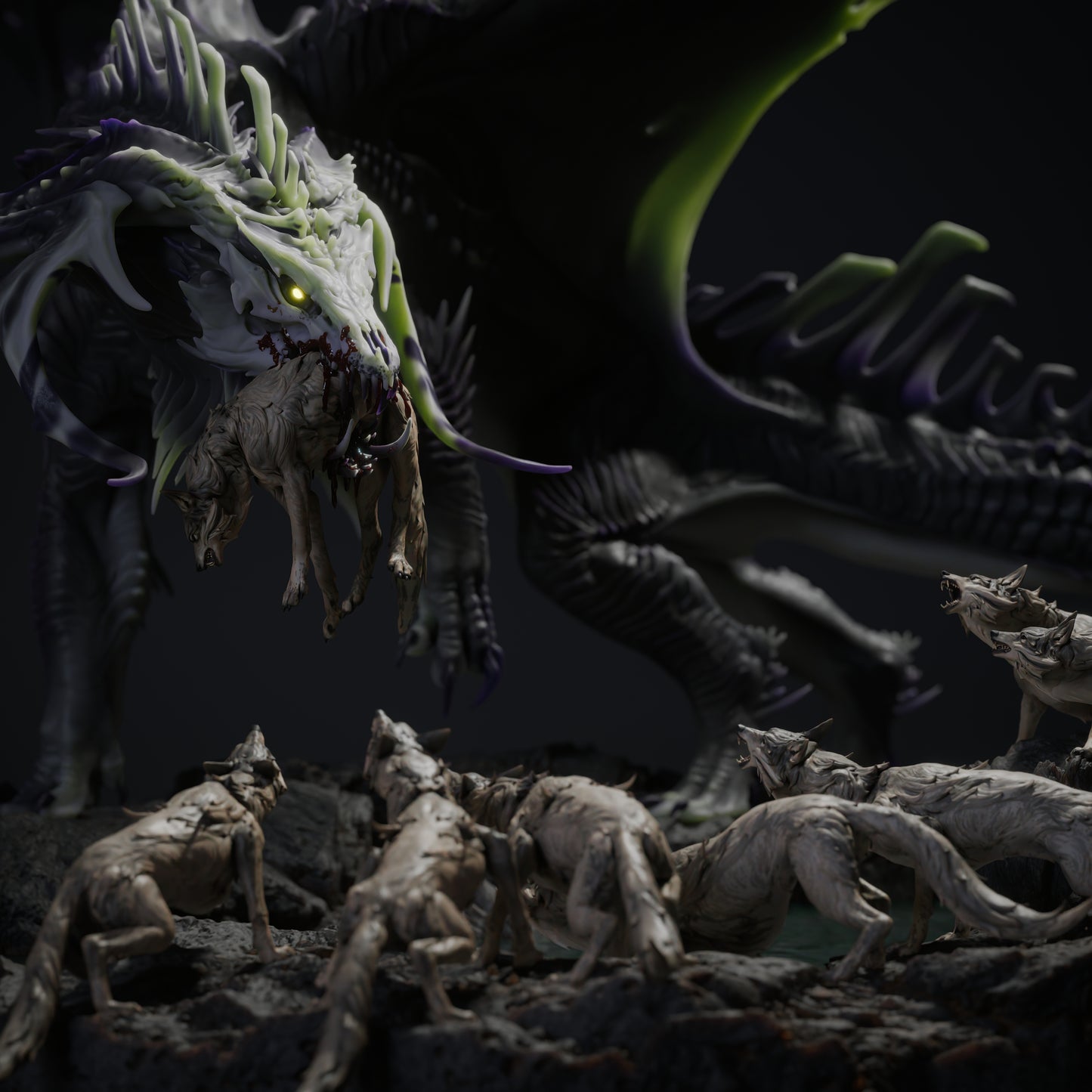 🖤 The Black Dragon's Hunt | 12K Resin Epic Diorama with 2 Head Variants 🐲