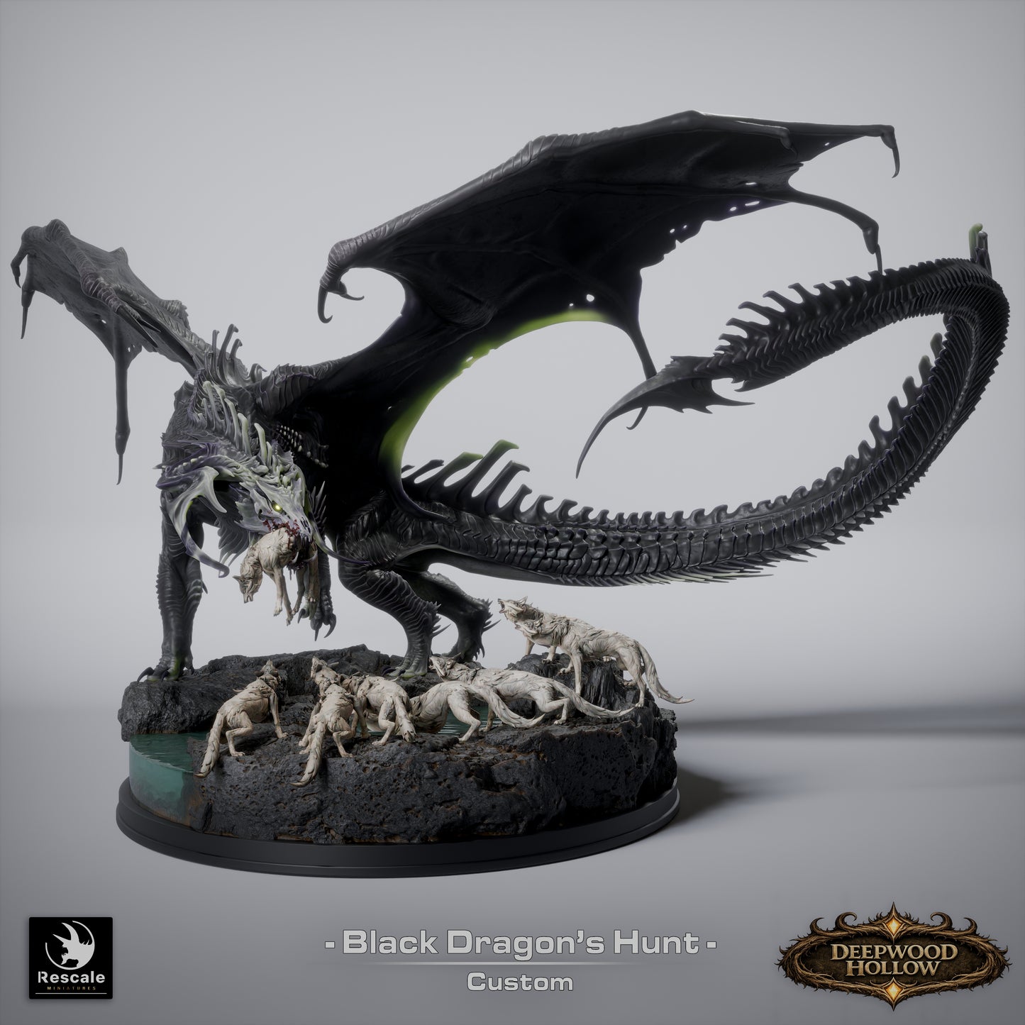 🖤 The Black Dragon's Hunt | 12K Resin Epic Diorama with 2 Head Variants 🐲