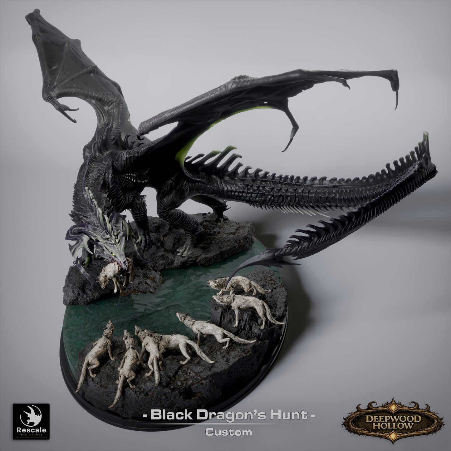 🖤 The Black Dragon's Hunt | 12K Resin Epic Diorama with 2 Head Variants 🐲