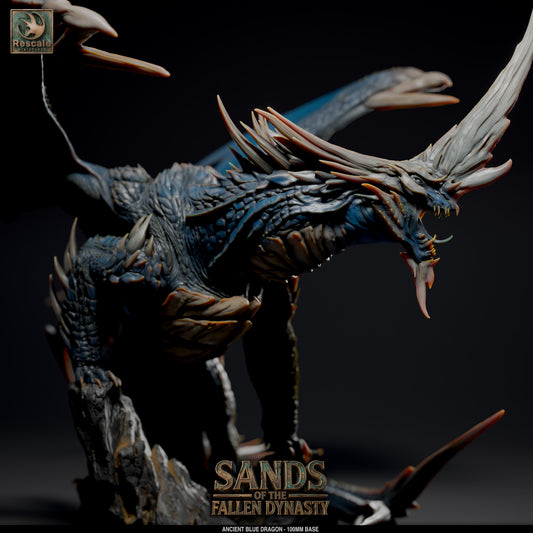 ⚡ Blue Dragon Elder | 12K Resin 100mm Desert Tyrant for D&D & Wargames 🐲