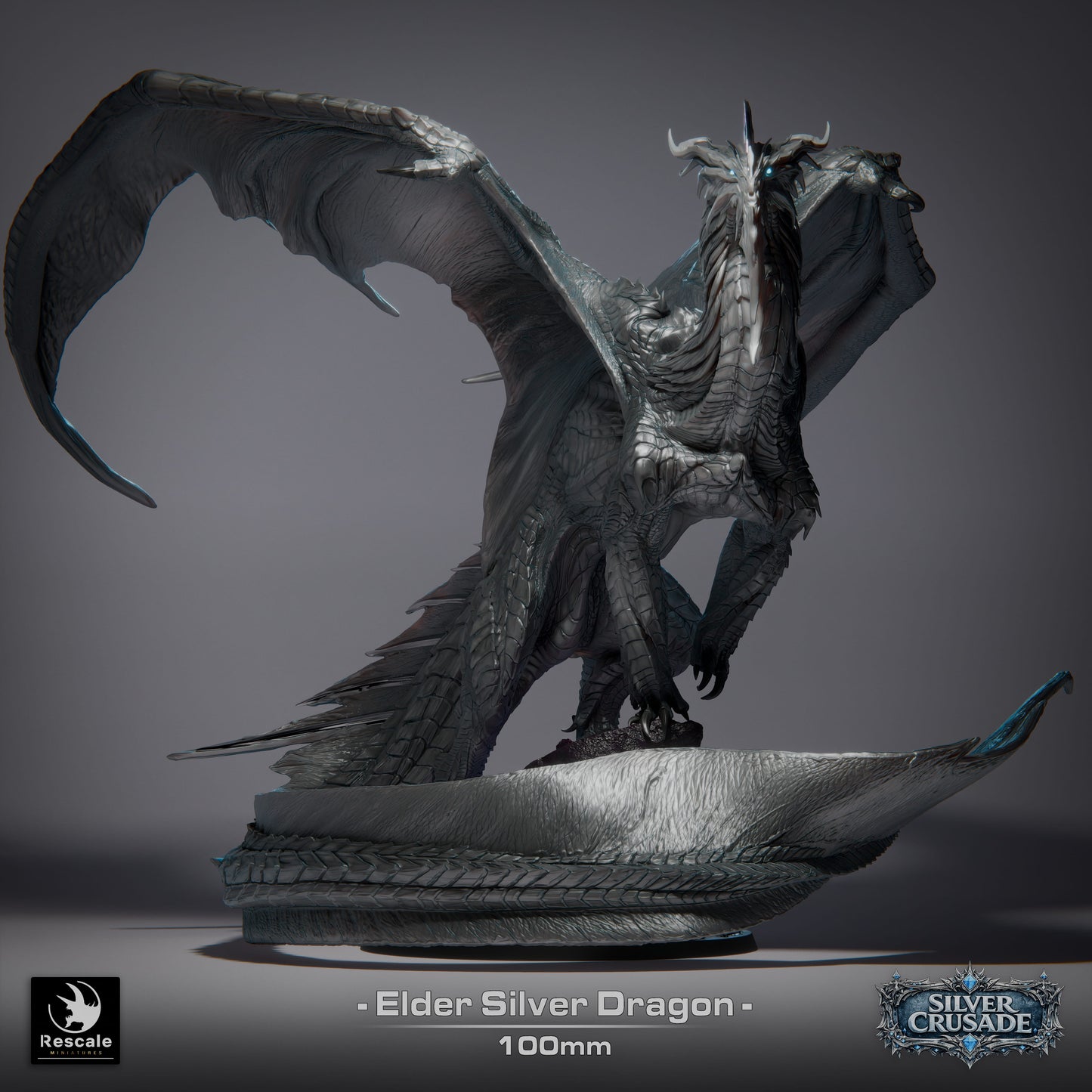 🪙 Silver Dragon (Elder) | 12K Resin 100mm Metallic Dragon for D&D & RPGs 🐲