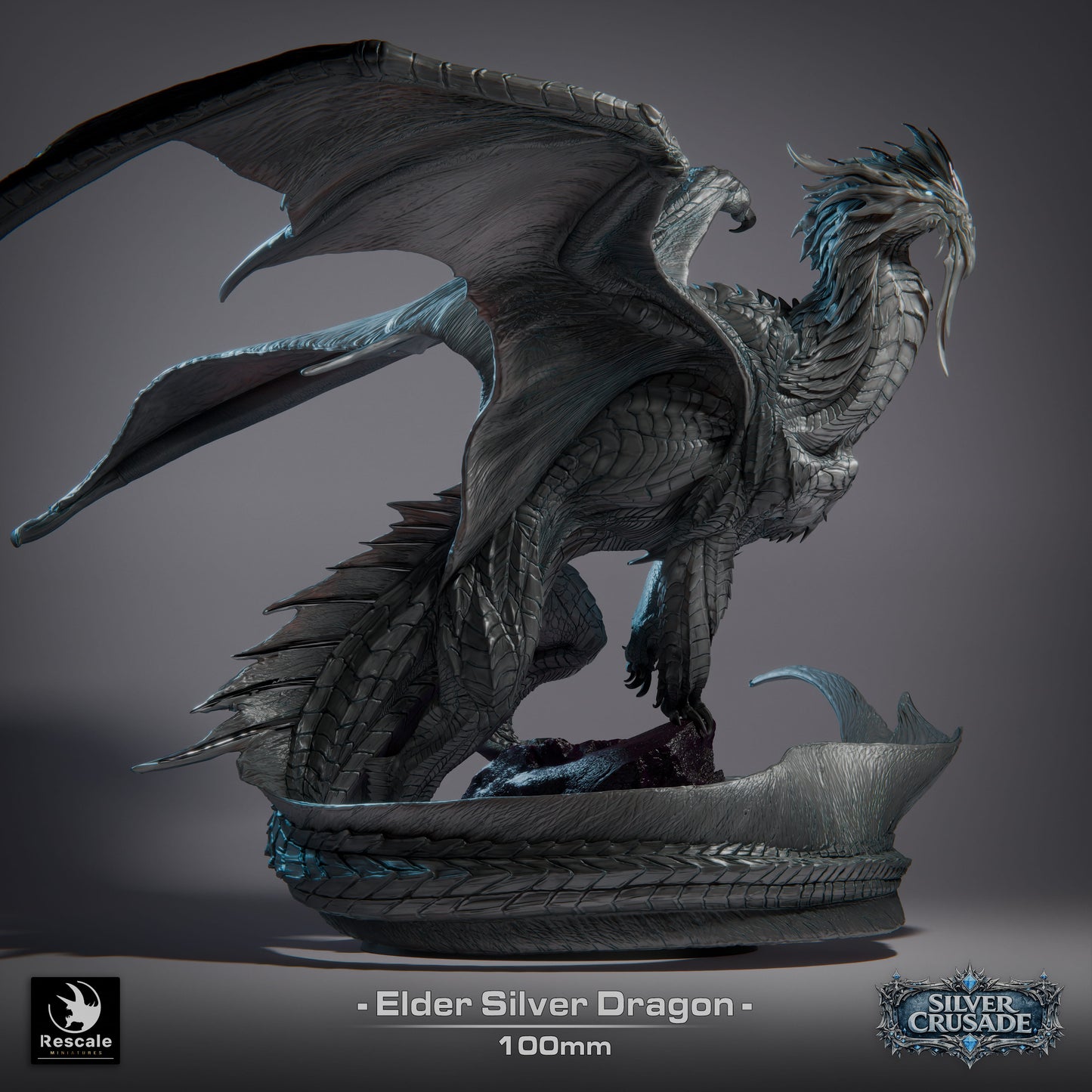 🪙 Silver Dragon (Elder) | 12K Resin 100mm Metallic Dragon for D&D & RPGs 🐲