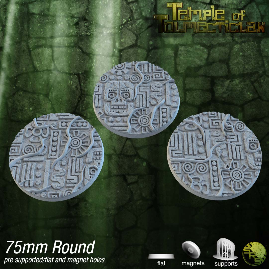 Aztec Circle Bases by SRS Studios | Masterpiece 12K Resin Foundations for Warhammer, AOS, D&D & More!