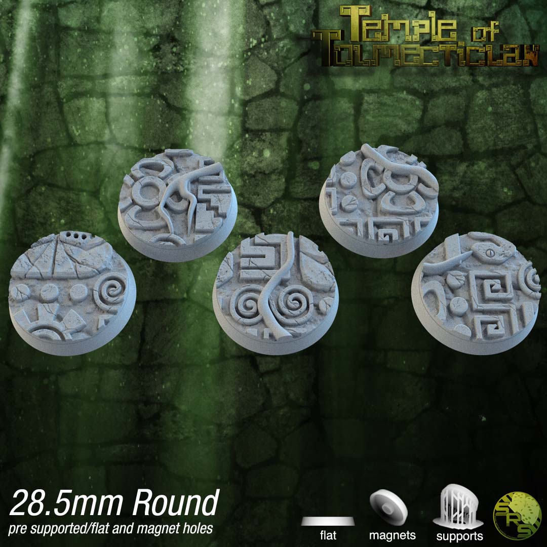 Aztec Circle Bases by SRS Studios | Masterpiece 12K Resin Foundations for Warhammer, AOS, D&D & More!