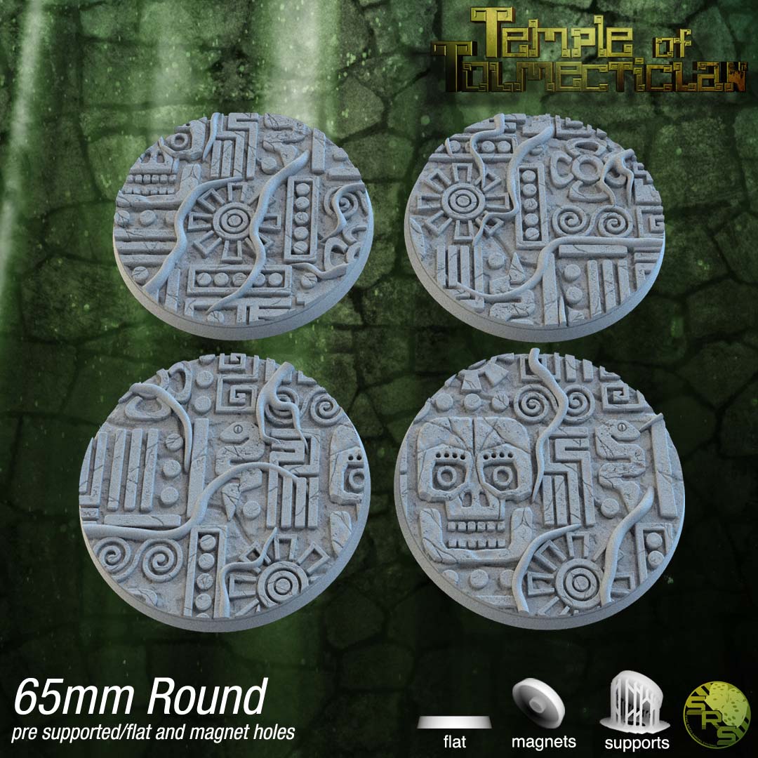 Aztec Circle Bases by SRS Studios | Masterpiece 12K Resin Foundations for Warhammer, AOS, D&D & More!
