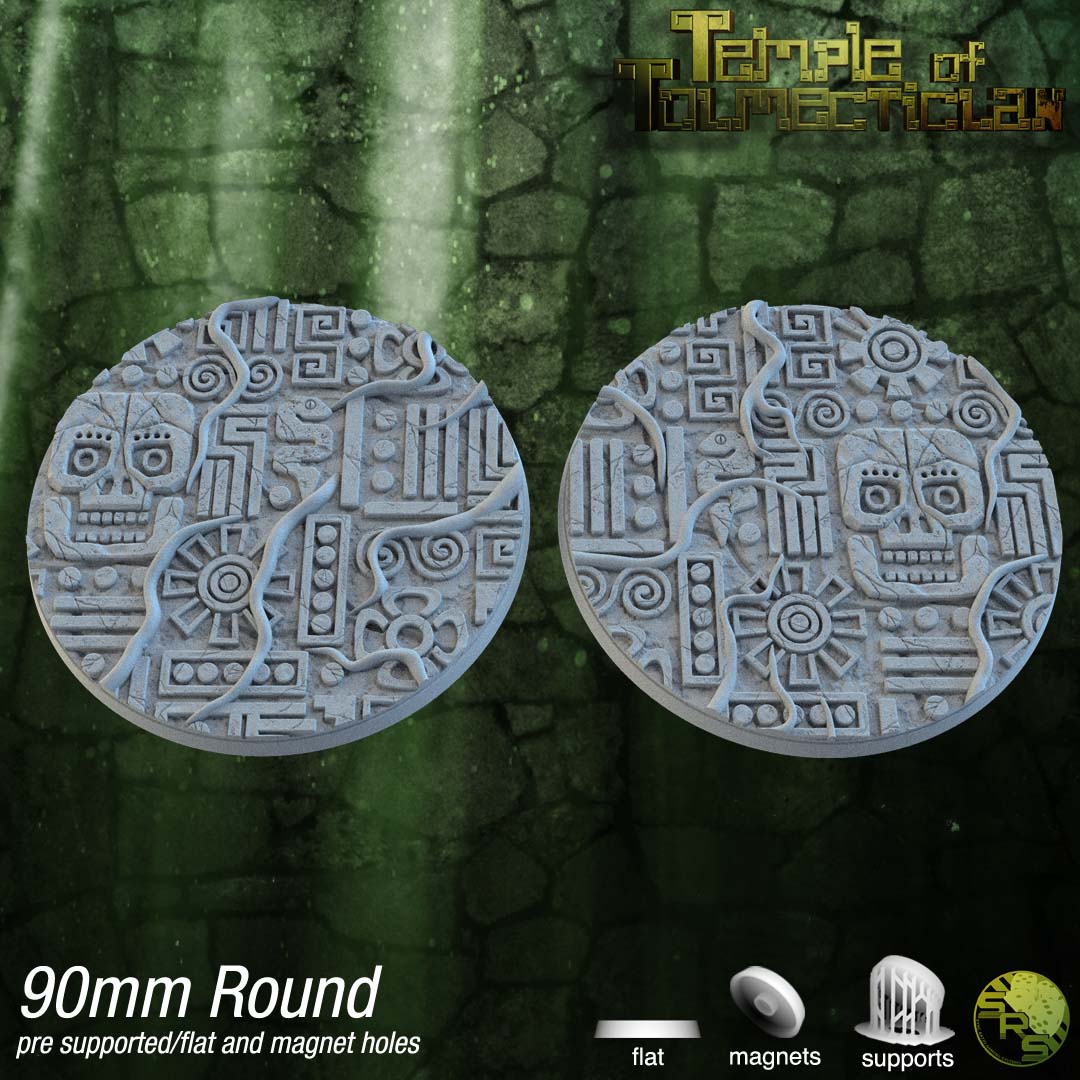 Aztec Circle Bases by SRS Studios | Masterpiece 12K Resin Foundations for Warhammer, AOS, D&D & More!