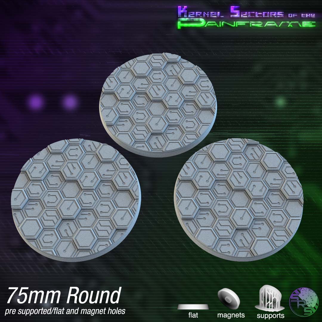 Cyberhex Circle Resin Bases | Futuristic 12K Tech Bases for Necromunda, Warhammer 40k & Sci-Fi