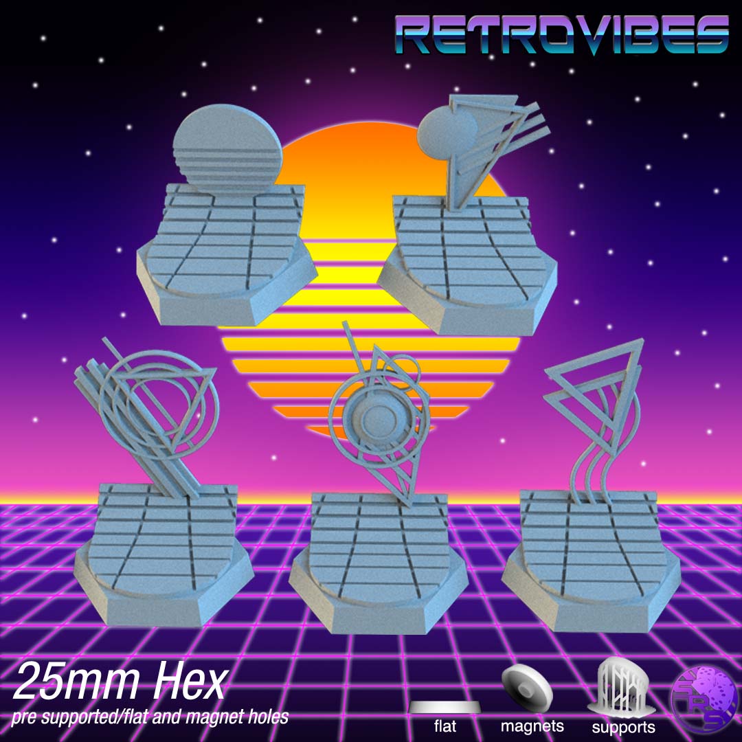Retrowave Hex Resin Bases | Neon Grid for Cyberpunk, 40k, Wargaming