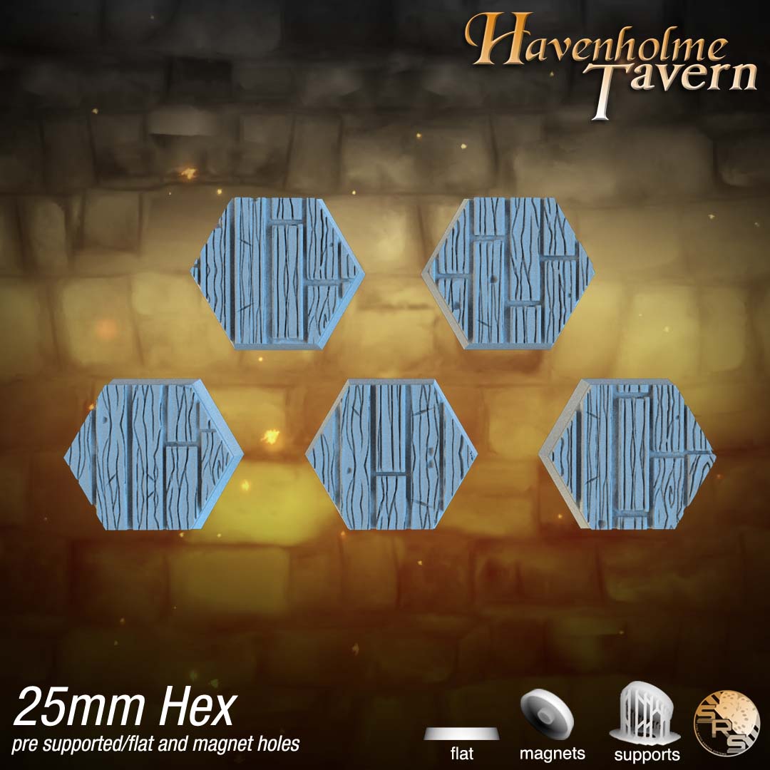 Wooden Floor Hex Resin Bases | Tavern & Castle for D&D, Warhammer, Wargaming
