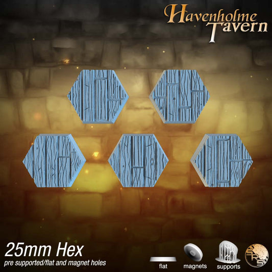Wooden Floor Hex Resin Bases | Tavern & Castle for D&D, Warhammer, Wargaming