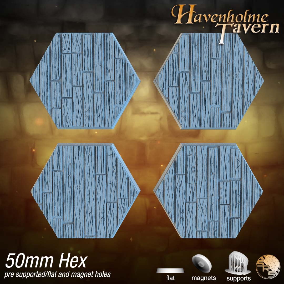 Wooden Floor Hex Resin Bases | Tavern & Castle for D&D, Warhammer, Wargaming